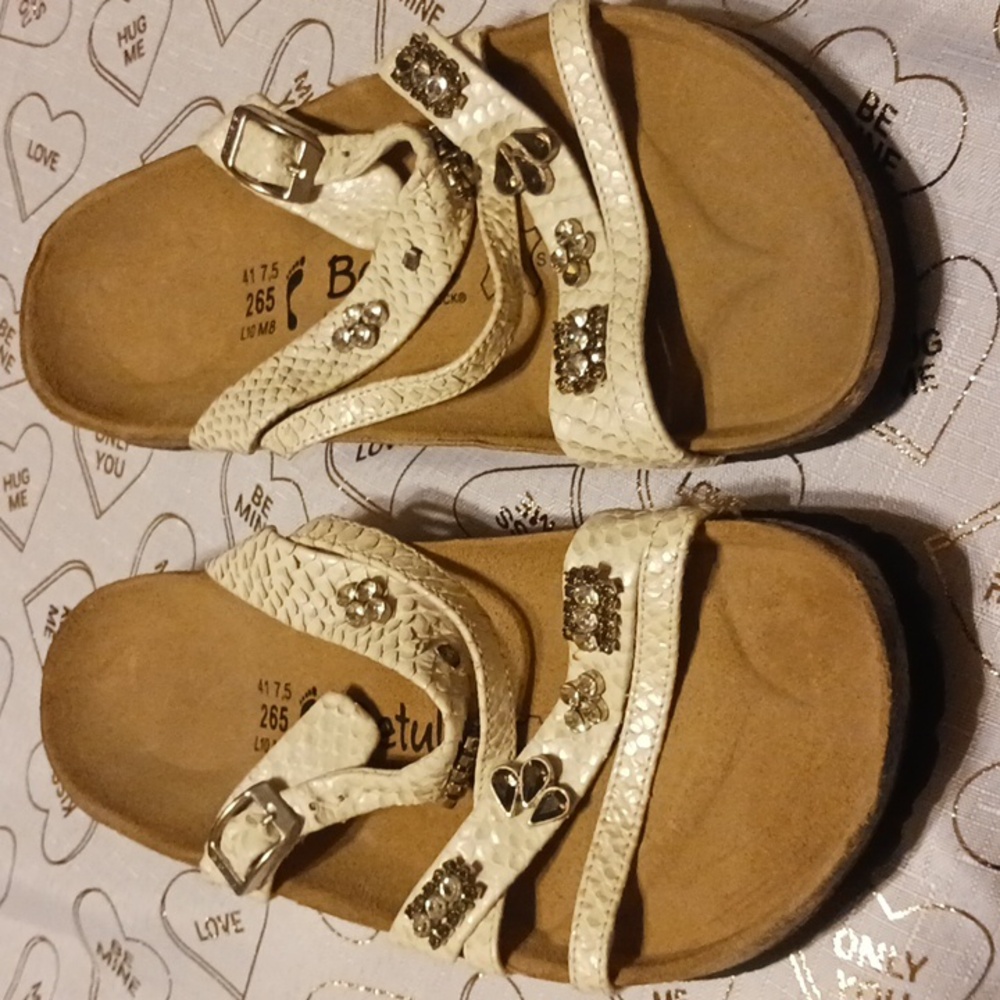 BIRKENSTOCK BETULA brown strappy slip on Snakeskin Jeweles  sandal Bnwot Size 10